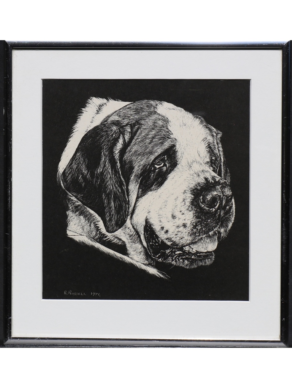 Original mixed medium artwork print Saint Bernard dog pet